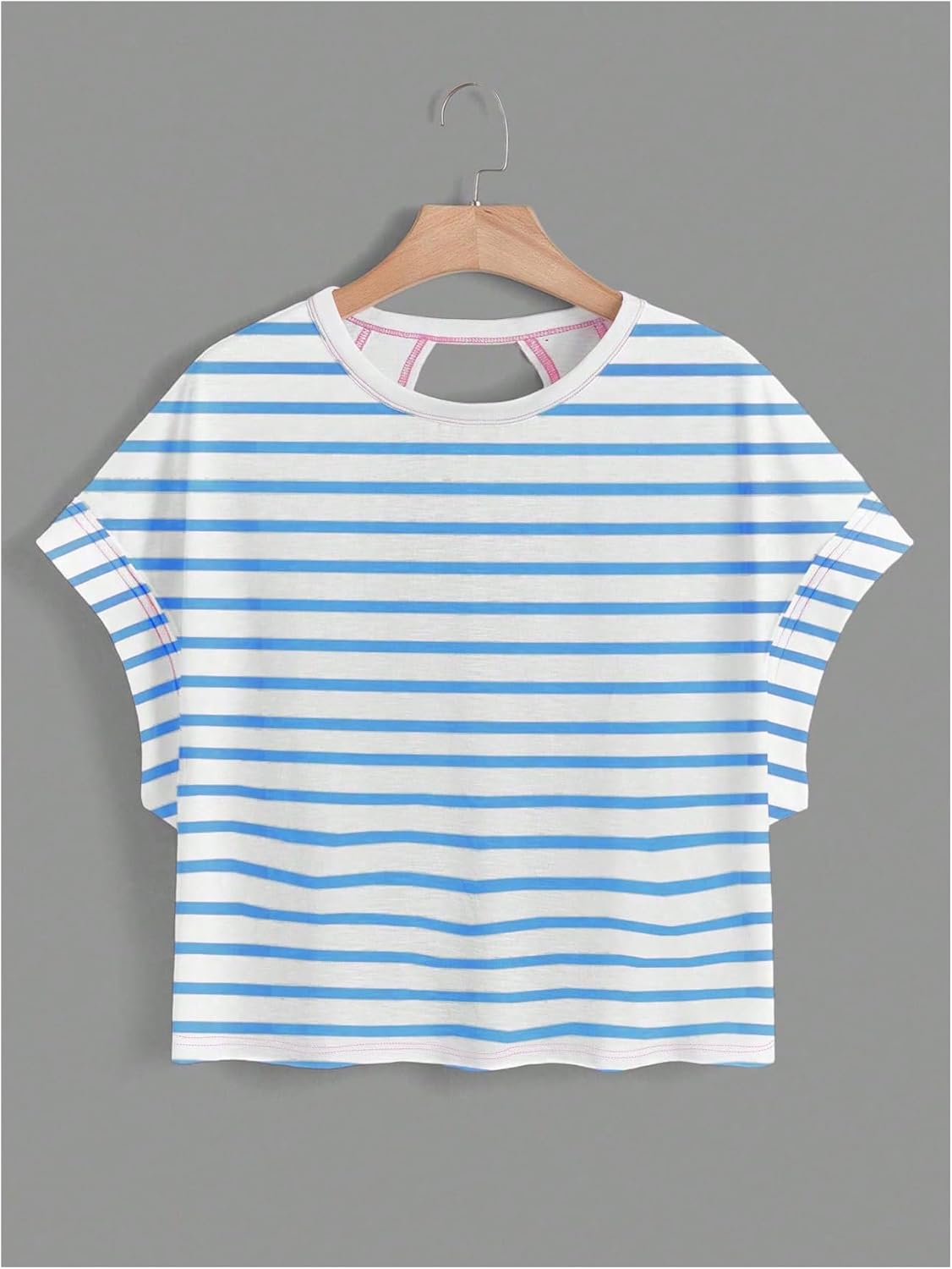 WDIRARA Women's Workout T-Shirt - Stripe Open Back Design | Short Sleeve Criss Cross Style