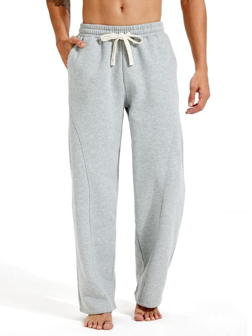 ZUY Men's Baggy Fleece Sweatpants Cotton Lounge Open Bottom Athletic Pants Straight Leg Drawstring with Pockets Light Grey L