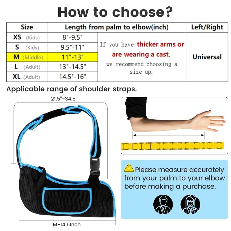 Arm Sling - Lightweight Breathable Mesh Immobilizer with Padded Shoulder Strap - Blue, M (Middle)