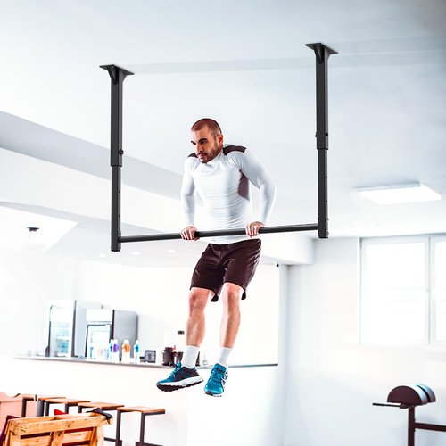 Kipika 48" Ceiling Mount Pull Up Bar - Heavy Duty Steel Chin Up Bar with 4-Level Height Adjustment - Stable, Durable, and Easy to Install - 500 LB Capacity