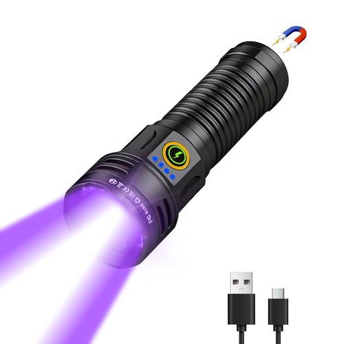 2-in-1 Powerful Blacklight LED Flashlight - UV&High Lumens Tactical Rechargeable Flash Light, 7 Modes, 18H Long Lasting, Super Bright Waterproof Detector for Pet Urine Curing Resin Camping Emergencies