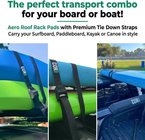 COR Surf Aero Roof Rack Pad - Premium No-Scratch Silicone Tie Down Straps for Surf, SUP, Kayak | 19" Wide