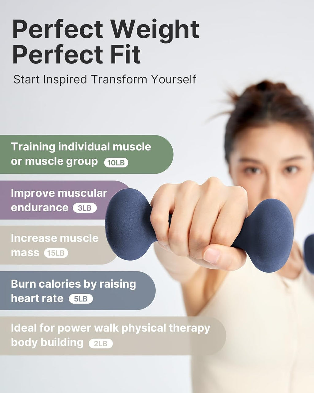 YOTTOY Dumbbell Set for Women - 2 to 15 Pound Non-Slip Hand Weights for Home Workouts | Portable Neoprene
