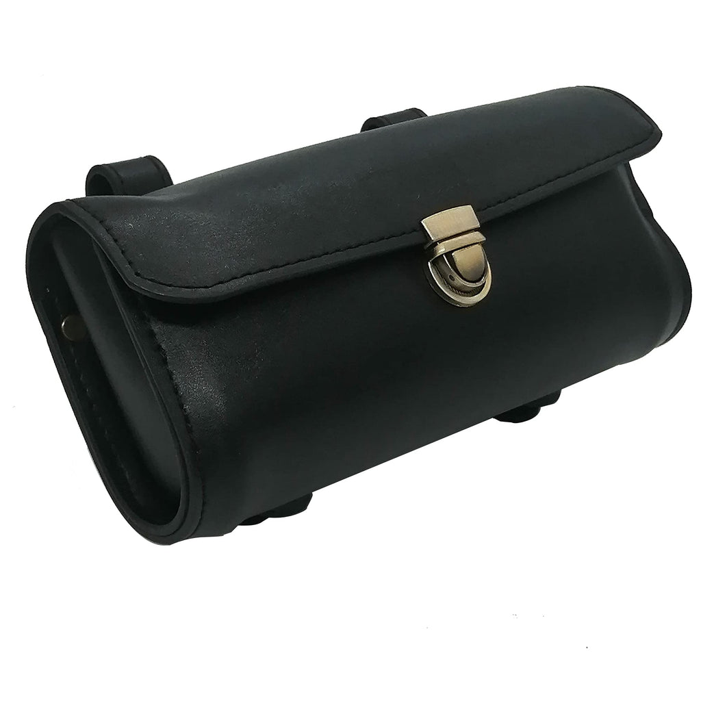 WUYAN Bike Handlebar Leather Bags Under Seat Retro Classical Mountain MTB Road Bike Leather Bag for Cell phone， Saddle Tail Rear Pouch Seat Storage Cycling Case Carry Accessories (Black)
