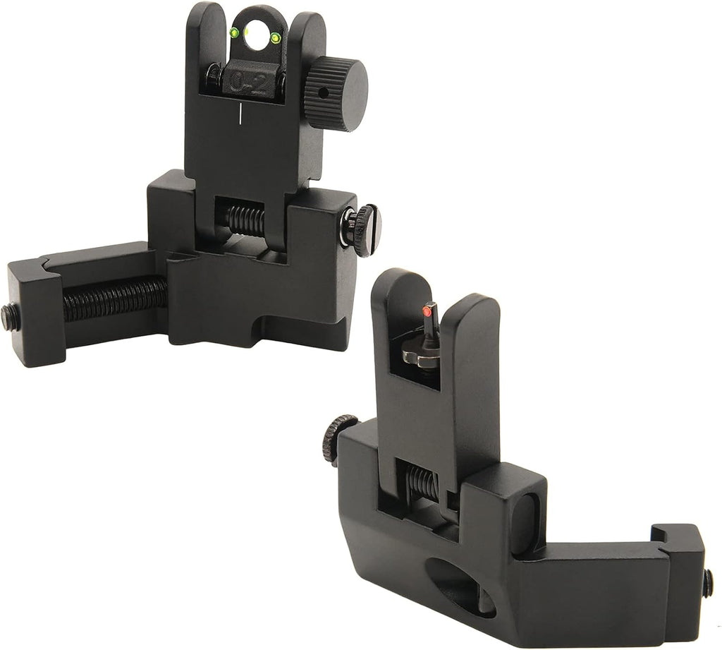 45 Degree Offset Flip Up Iron Sights - Low Profile Backup Fiber Optics with Red & Green Dots | Compatible with Picatinny Weaver Rails