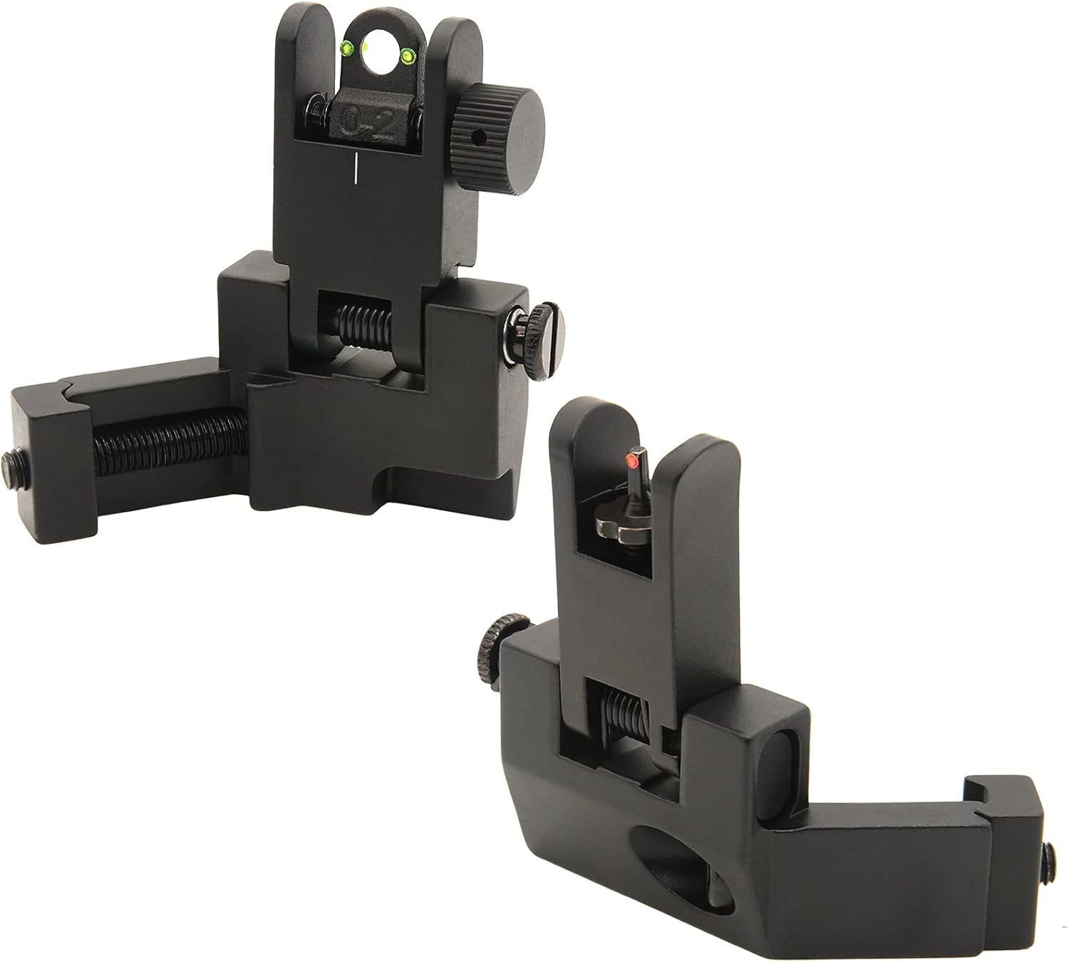 45 Degree Offset Flip Up Iron Sights - Low Profile Backup Fiber Optics with Red & Green Dots | Compatible with Picatinny Weaver Rails