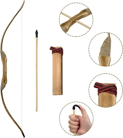 Kids Bow and Arrow Set - 32-Inch Handmade Wooden Archery Toy for Ages 4-12 | Includes Bow, Quiver & 10 Arrows