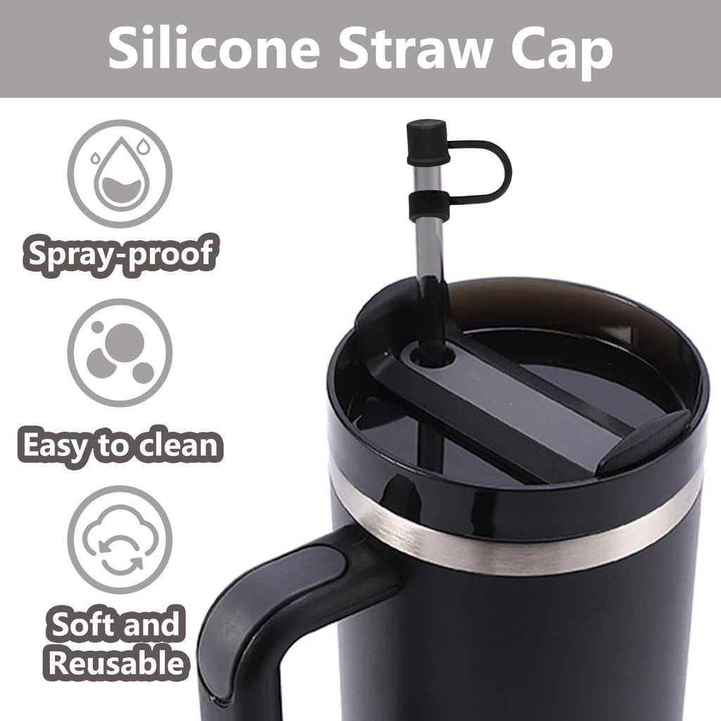 CEDIDJAC 6PCS Silicone Straw Covers Cap Compatible with Stanley Cup 30-40 oz Tumbler with Handle 10mm Straw Toppers，Dust-Proof Reusable Straw Cover for Stanley Cup Accessories (Black)
