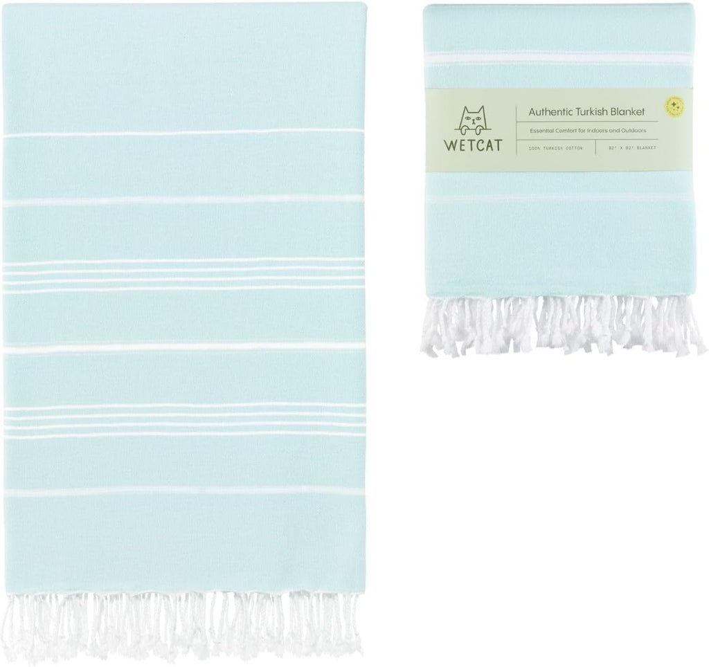 WETCAT Turkish Beach Blanket - Sandproof 100% Turkish Cotton, Extra Large 82"x82", Ultra Soft Aqua Throw