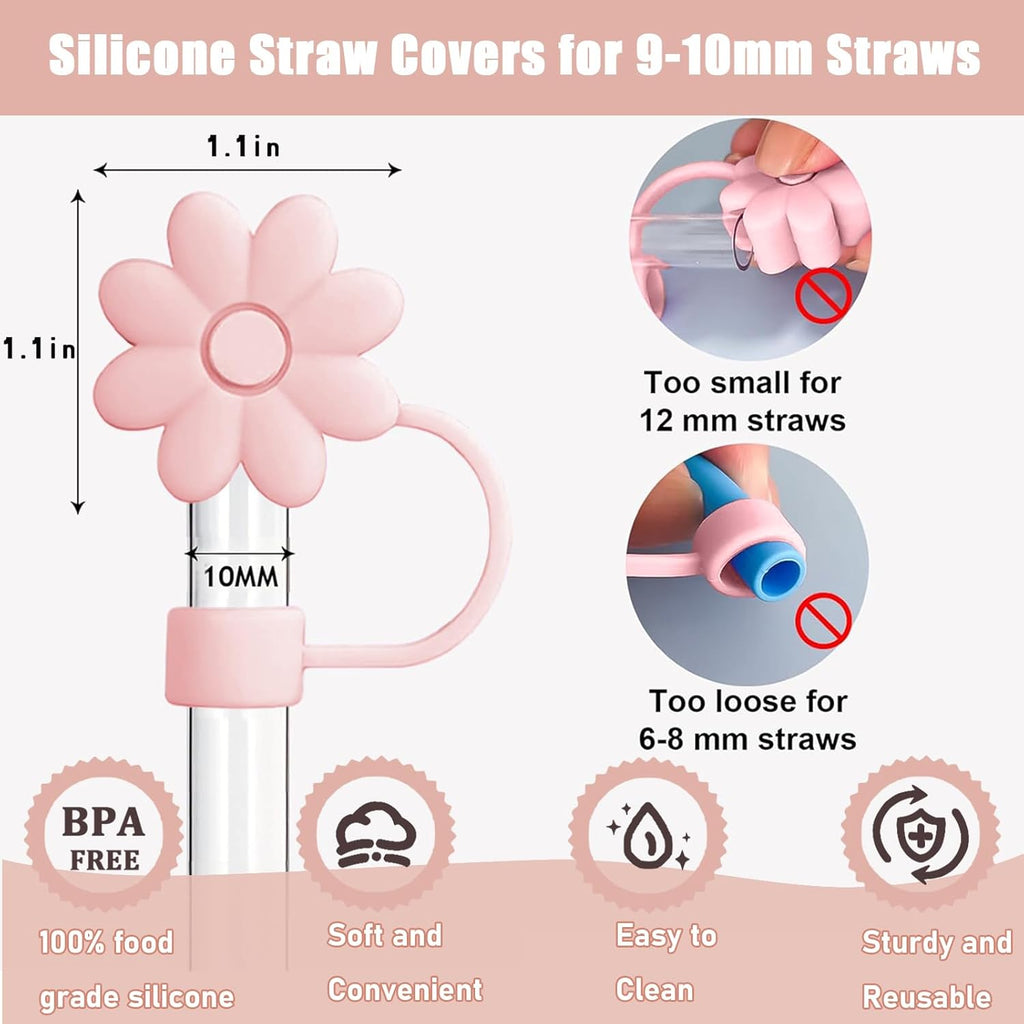 Skiennix Silicone Straw Covers - 6PCS Flower Toppers for Stanley Cups | Dust-Proof & Reusable, Fits 10mm Straws