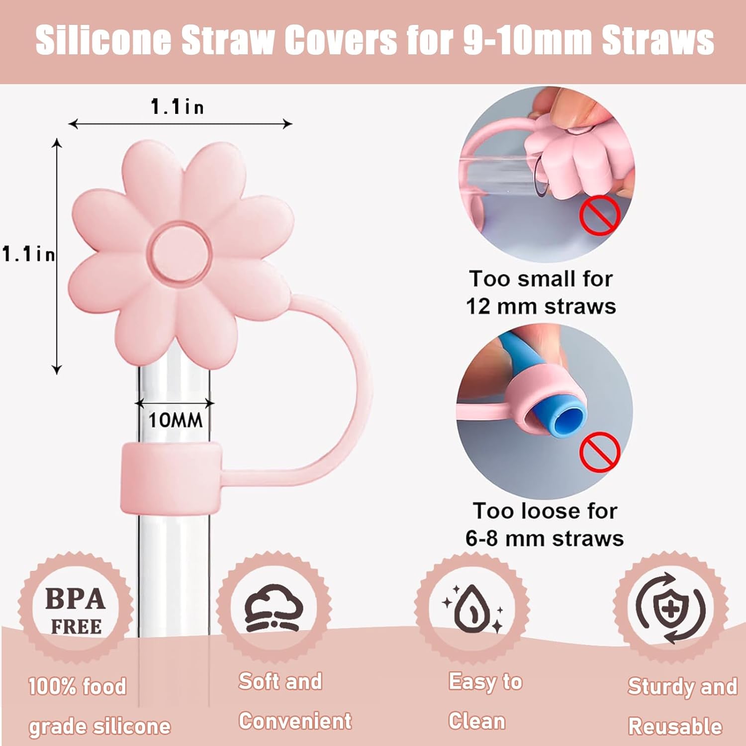 Skiennix Silicone Straw Covers - 6PCS Flower Toppers for Stanley Cups | Dust-Proof & Reusable, Fits 10mm Straws