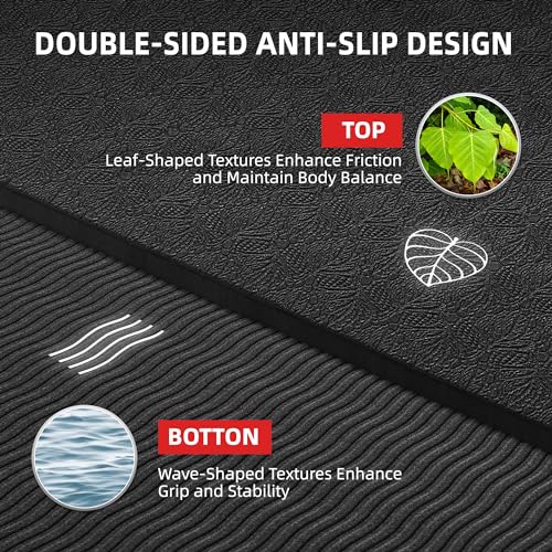 72x48 Inch Yoga Mat - Black 1/3 Inch Thick Non-Slip TPE Pilates Mat for Home & Yoga