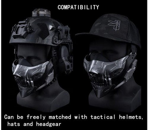 Tactical Airsoft Half Face Masks, Rebel Skull Airsoft Half Face Mask Airsoft Protective Masks for Cs War Game Halloween Party (Black/Silver)