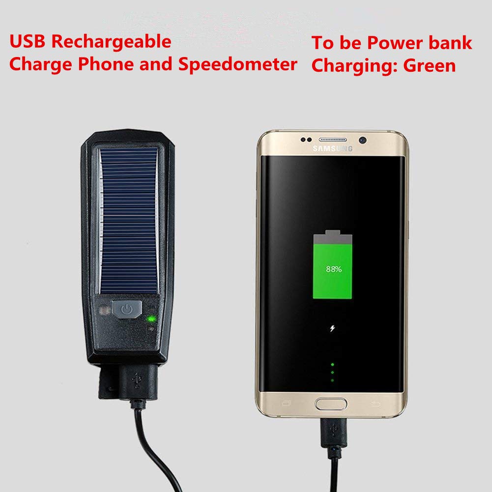 Ultra Bright Solar-Powered and USB Rechargeable Mountain Bike Front Lights 5 Modes 120db Bicycle Electric Bell Horn 350 Lumens 4 Mode Waterproof Bicycle Headlight, Road Cycling Safety Charging Lights