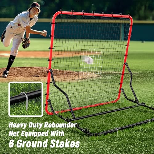 Red 4x4.5FT Baseball Rebounder Net with Adjustable Angles and Bungee Cords
