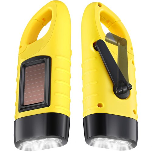 Leelosp 2 Pieces Hand Crank Flashlight Solar Powered Flashlight for Emergencies Dynamo Rechargeable LED Survival Light for Outdoor Sports Hiking Camping (Yellow)