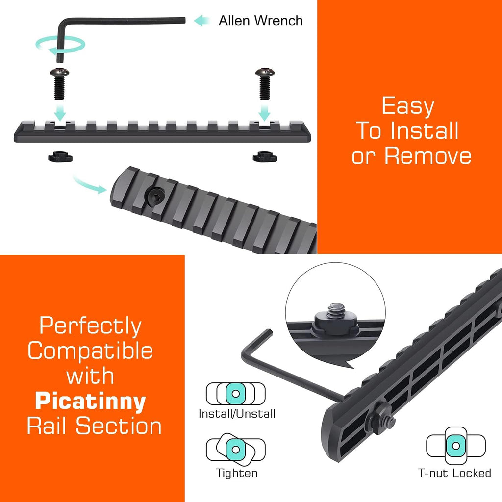 Picatinny Rail - 3, 5, 7, 9, 11, 13-Slot Mlok Polymer Section with Offset Mount, T-Nuts & Allen Wrench