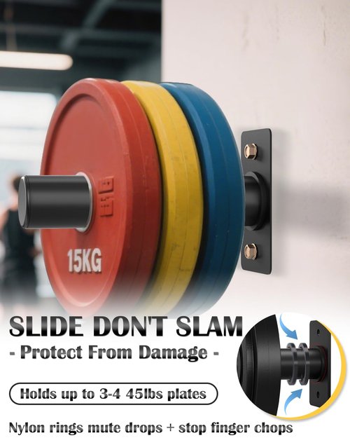 Weight Plate Holder 2Pcs - 330LB Capacity Wall Mounted Weight Plate Rack for 2" Olympic Plates, Weight Plate Storage with Protective Rubber Pads, Heavy Duty Steel, Space Saving Home Gym Storage
