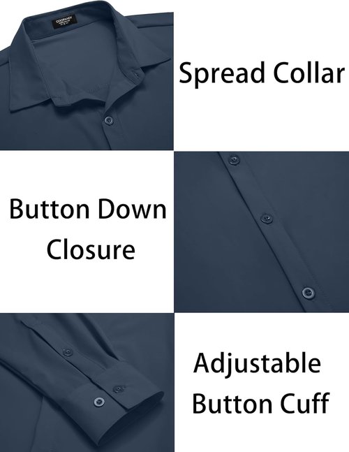 COOFANDY Men's Muscle Fit Dress Shirt - Wrinkle-Free Long Sleeve Casual Button Down | Classic Fit