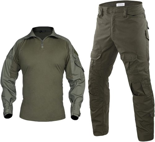 HARGLESMAN Men's Tactical Military Combat Uniform - Long Sleeve Shirt & Pants with Knee Pads