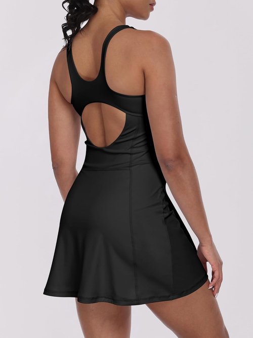 Caracilia Women's Tennis Dress - Built-In Shorts & Square Neck - Sleeveless Athletic Mini Skort in Summer Colors