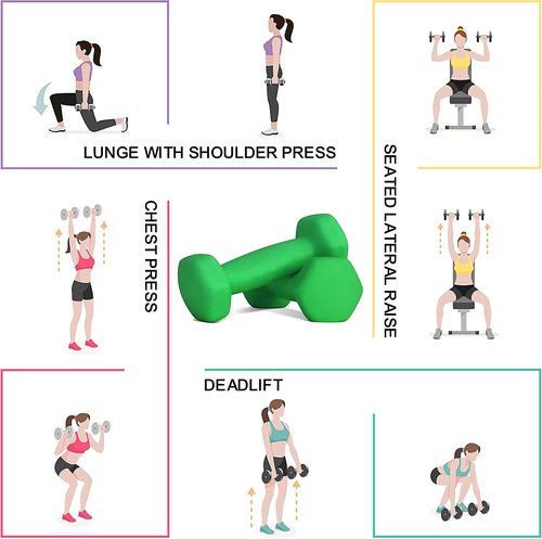 Balelinko Home Gym Equipment Workouts Strength Training Weight Loss Pilates Weights Yoga Sets Weights for Women, Men, Seniors and Youth, 6LB Green, Pair