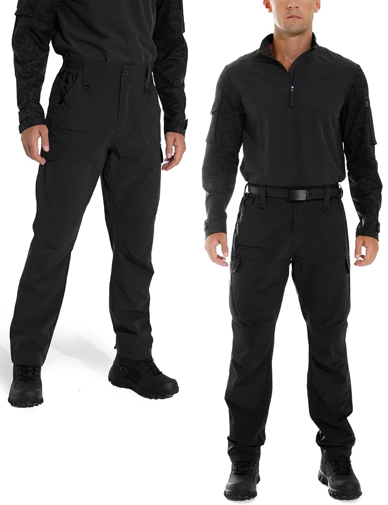 KFUBUO Men’s Lightweight Ripstop Cargo Pants - Water Resistant, 9-Pocket Relaxed Fit, Black 32W x 32L
