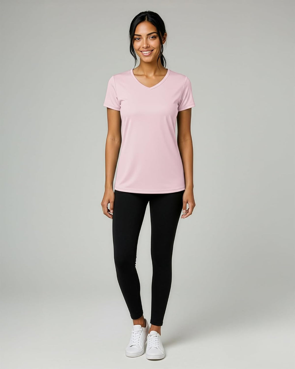 Real Essentials Women's Dry-Fit V-Neck Short Sleeve Workout Tee - 5 Pack | Plus Size Available