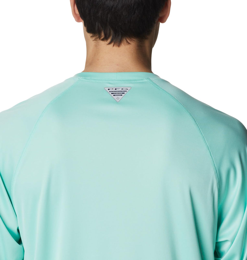 Columbia Men's Terminal Tackle Long Sleeve Fishing Shirt, Mint Cay/Bright Nectar Logo, Medium