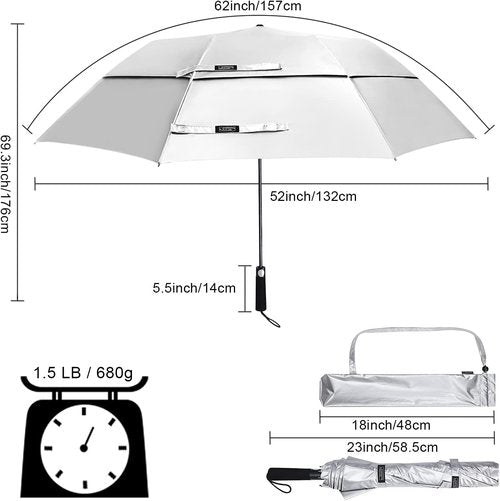 G4Free 62-Inch Portable Golf Umbrella - UV Protection, Automatic Open, Windproof Double Canopy