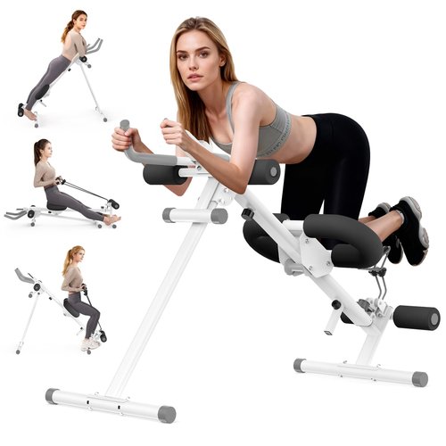 Foldable Ab Machine, 5-in-1 Adjustable Ab Trainer for Home Gym, Full-Body Core Workout Equipment with 10 Length Levels, LED Display & Silent Rollers | Sit-Up & Rowing Machine for Abs Sculpting (Black)