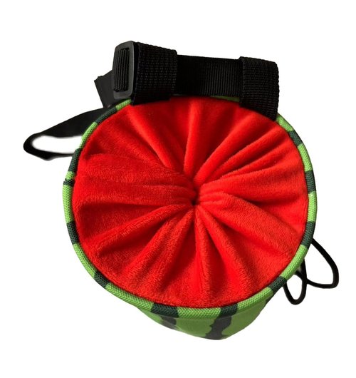 Rockbuddy Chalk Bag for Rock Climbing - Bouldering Chalk Bucket with Quick-Clip Belt, Zipper Pocket and Brush Holder - Watermelon