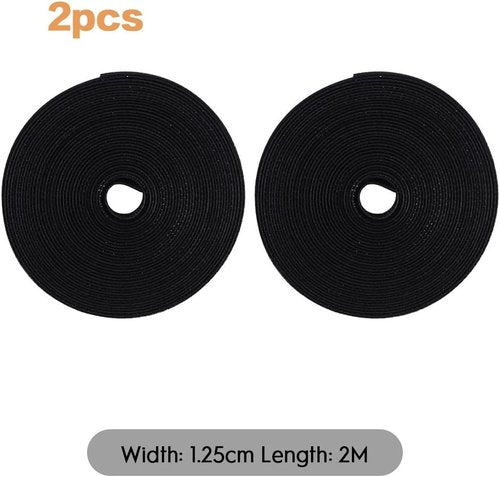 Adjustable Cable Ties - 6.5Ft x 2 Rolls | Reusable Hook and Loop Fasteners for Wire Management - Black
