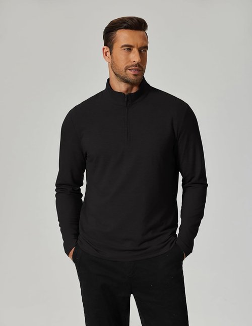 COOFANDY Men's Quarter Zip Pullover Sweatshirt - Casual Mock Neck Long Sleeve Golf Shirt