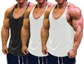 Muscle Cmdr Men's 3 Pack Stringer Tank Tops Bodybuilding Y-Back Gym Fitness Workout Training Running T-Shirts Athletic Quick Dry Top (2White&1Black L)