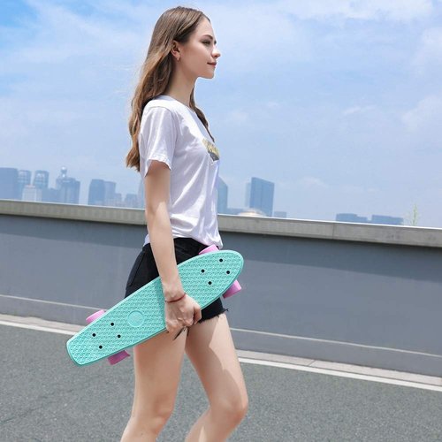 Mini Cruiser Skateboard for Kids, Beginners, and Adults - Lightweight and Portable 22 Inch Skateoard for Easy Riding - Supports Up to 300 lbs (Green)
