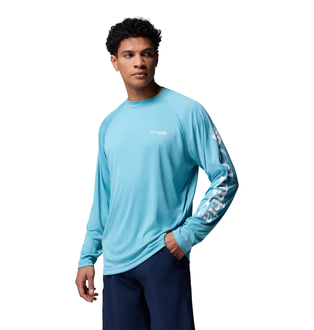 Columbia Men's PFG Terminal Tackle Long Sleeve Fishing Shirt, Vintage Blue/White Logo, 5X Tall