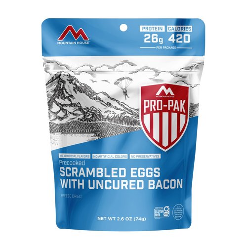 Mountain House Scrambled Eggs with Uncured Bacon - Freeze-Dried Camping Food | Gluten-Free | 1 Serving