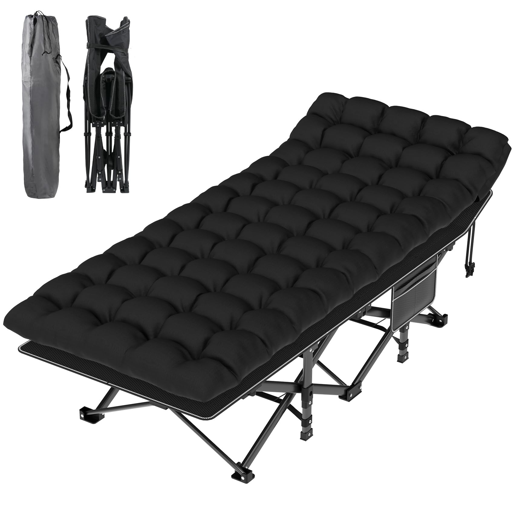 Suteck Camping Cot, Folding Camping Cot Bed for Adults Sleeping 1200D Double Layer Oxford Portable Folding Outdoor Cots for Camping W/Soft Pad Carry Bag for Home Office Nap Beach Travel