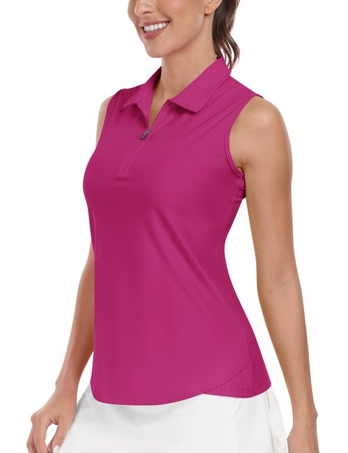 AIRIKE Golf Polo Shirts for Women Sleeveless Summer Sports Athletic Fashionable Workwear-Quick Dry Womens Tank Tops Medium A-Hot Pink