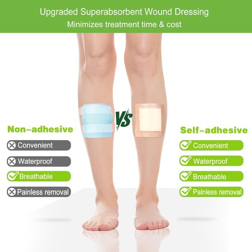 NeuHeils Silicone Super Absorbent Wound Dressing 4''x4'' 20 Packs, Self-Adhesive Waterproof Bandage with Ultrasorb Pad for Heavy Exudates Wound, Soft Gauze Island Dressing