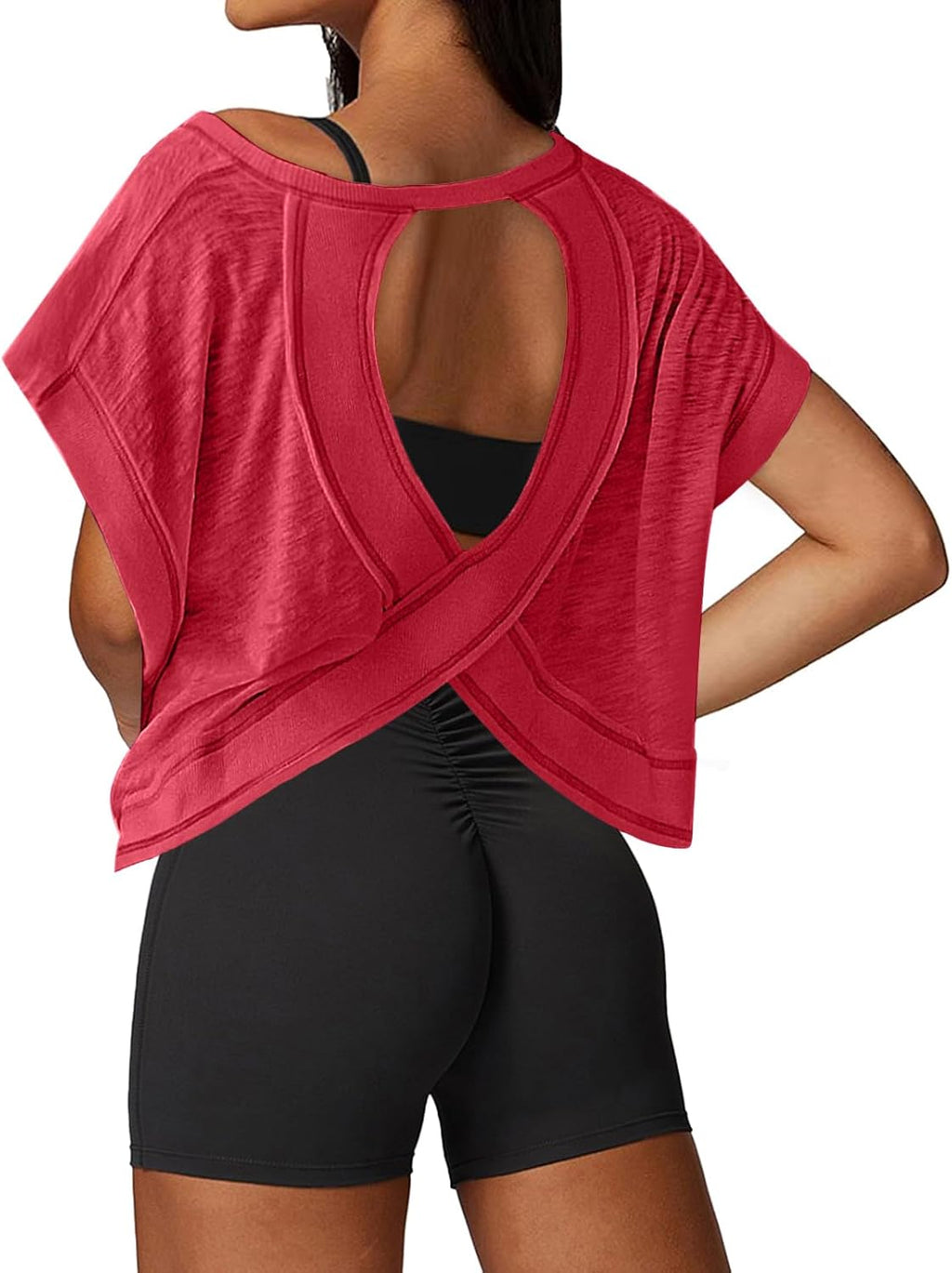 UNIANKIYA Women's Open Back Workout Tops - Loose Fit Athletic Crop Tee for Gym & Yoga | Short Sleeve