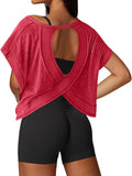 UNIANKIYA Women's Open Back Workout Tops - Loose Fit Athletic Crop Tee for Gym & Yoga | Short Sleeve