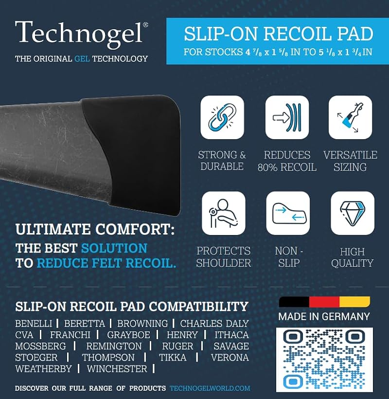 Recoil Pad for Rifle & Shotgun - Gel Shock Absorption & Non-Slip Fit