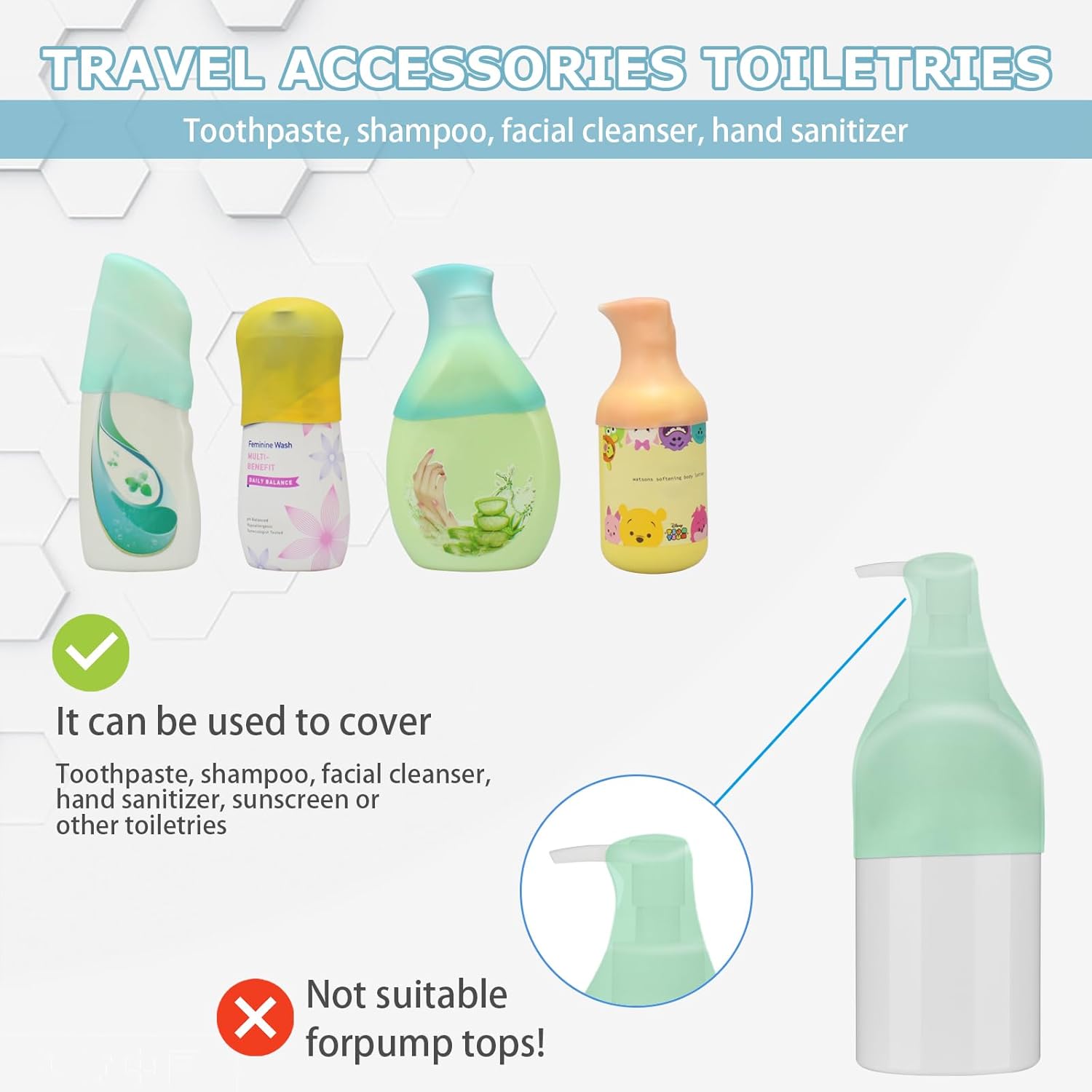 TRANOMOS Silicone Bottle Covers - Travel Essentials for Men & Women | Leak-Proof & Compact Design