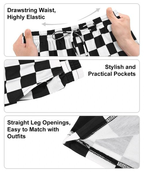 TIYOMI Plus Size Wide Leg Sweatpants for Women 5X Elastic High Waisted Black & White Checkered Pants Yoga Joggers Drawstring Fall Lounge Pants with Pockets 5XL 28W
