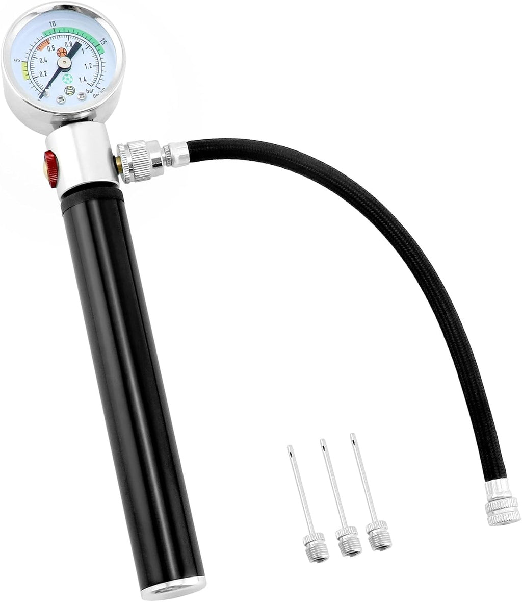 QWORK Sports Ball Air Pump - Powerful Hand Pump with Pressure Gauge for Basketball, Soccer & More | Black