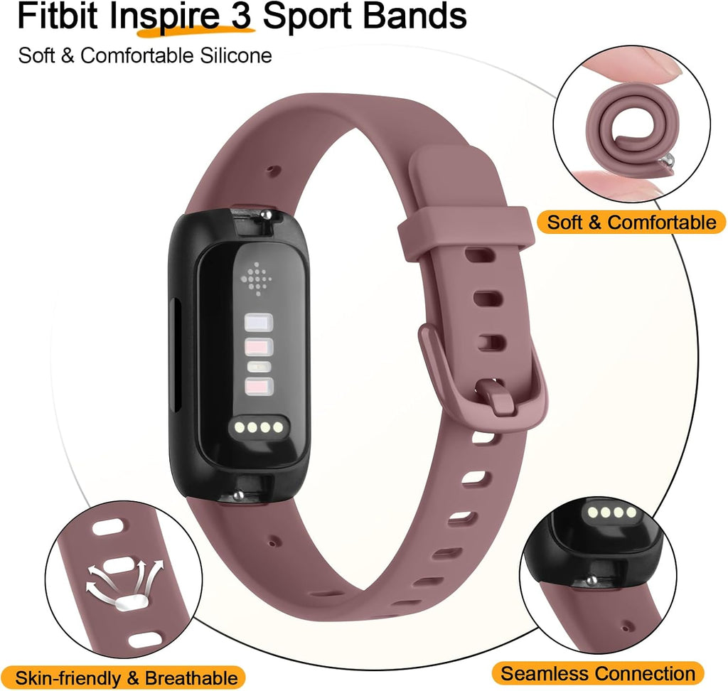 Vancle Fitbit Inspire 3 Bands - 4 Pack Sport Silicone Adjustable Straps for Men & Women