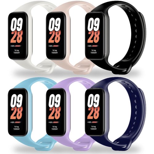 BABEJIA 6 Pack Replacement Bands Compatible with Xiaomi Smart Band 8 Active & Redmi Band 2, Soft TPU Straps, Wristband Breathable, Adjustable, Quick Release