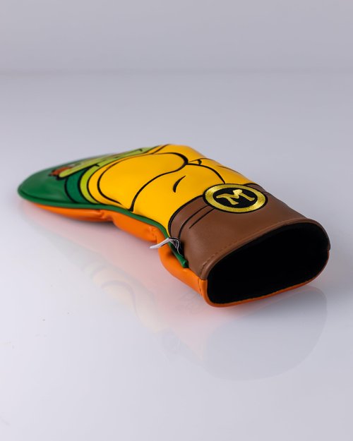Pins & Aces TMNT Fairway Head Cover - Premium, Hand-Made Leather Headcover - Teenage Mutant Ninja Turtle Head, Tour Quality Golf Club Cover - Style and Customize You Golf Bag (Michelangelo)